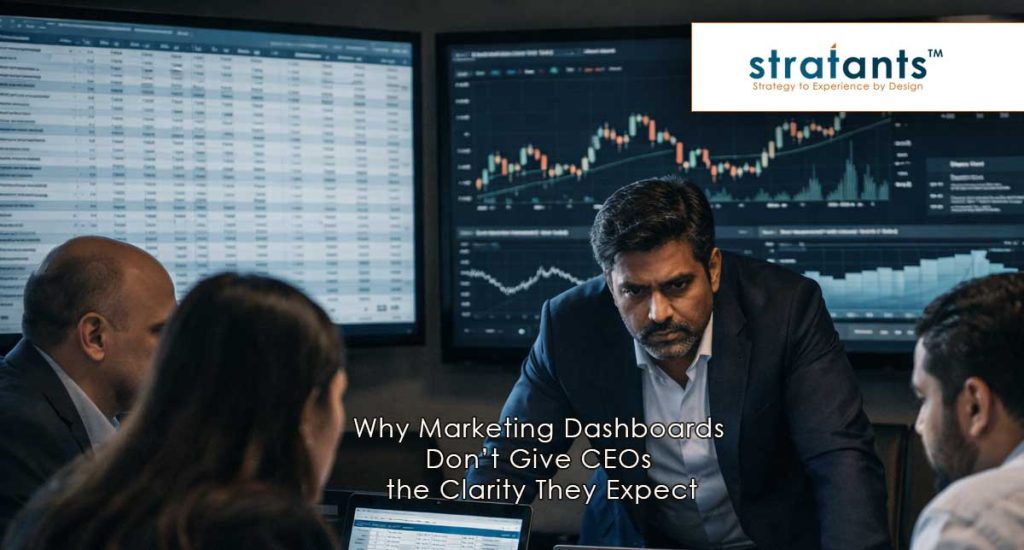 CEO and marketing team analysing multiple dashboards and spreadsheets in a boardroom to understand marketing performance and ROI
